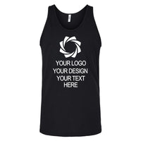 a black tank top with a white logo