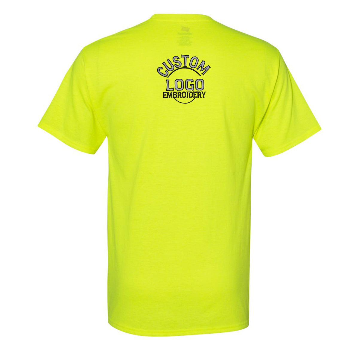 a neon yellow tshirt with a logo on it