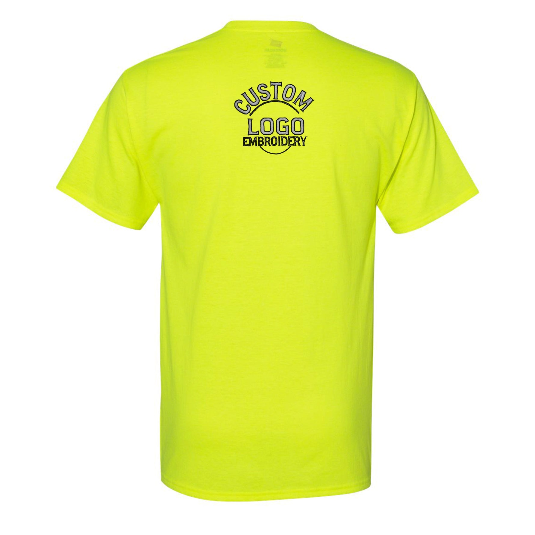 a neon yellow tshirt with a logo on it