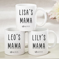 three personalized coffee mugs sitting on a table