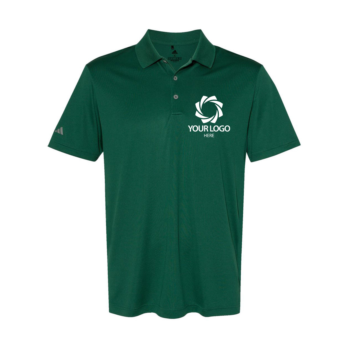 a green polo shirt with a white logo