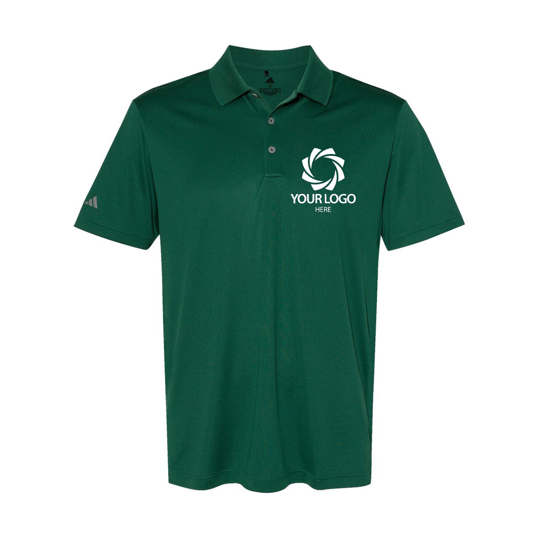 a green polo shirt with a white logo