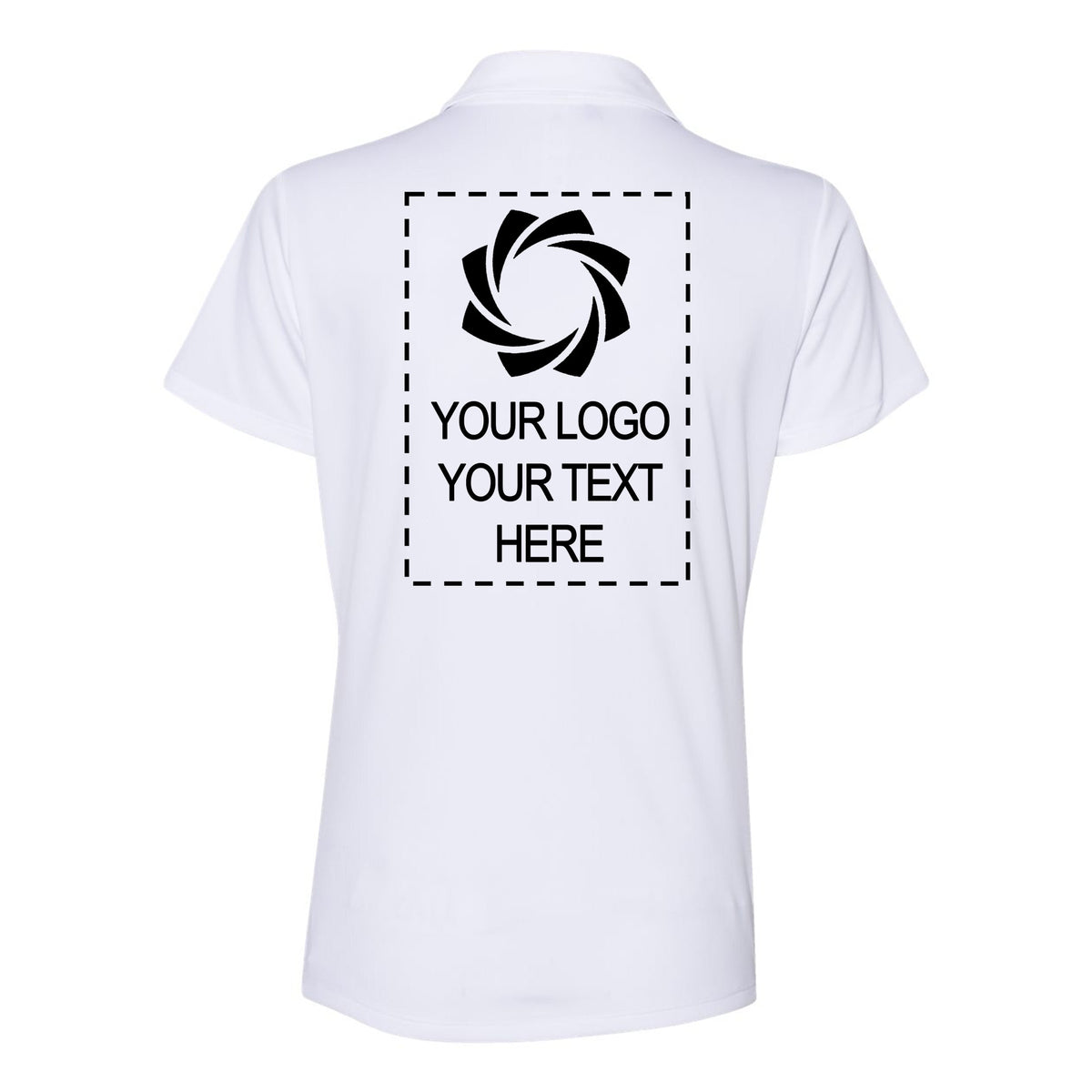 a white polo shirt with a picture of a camera