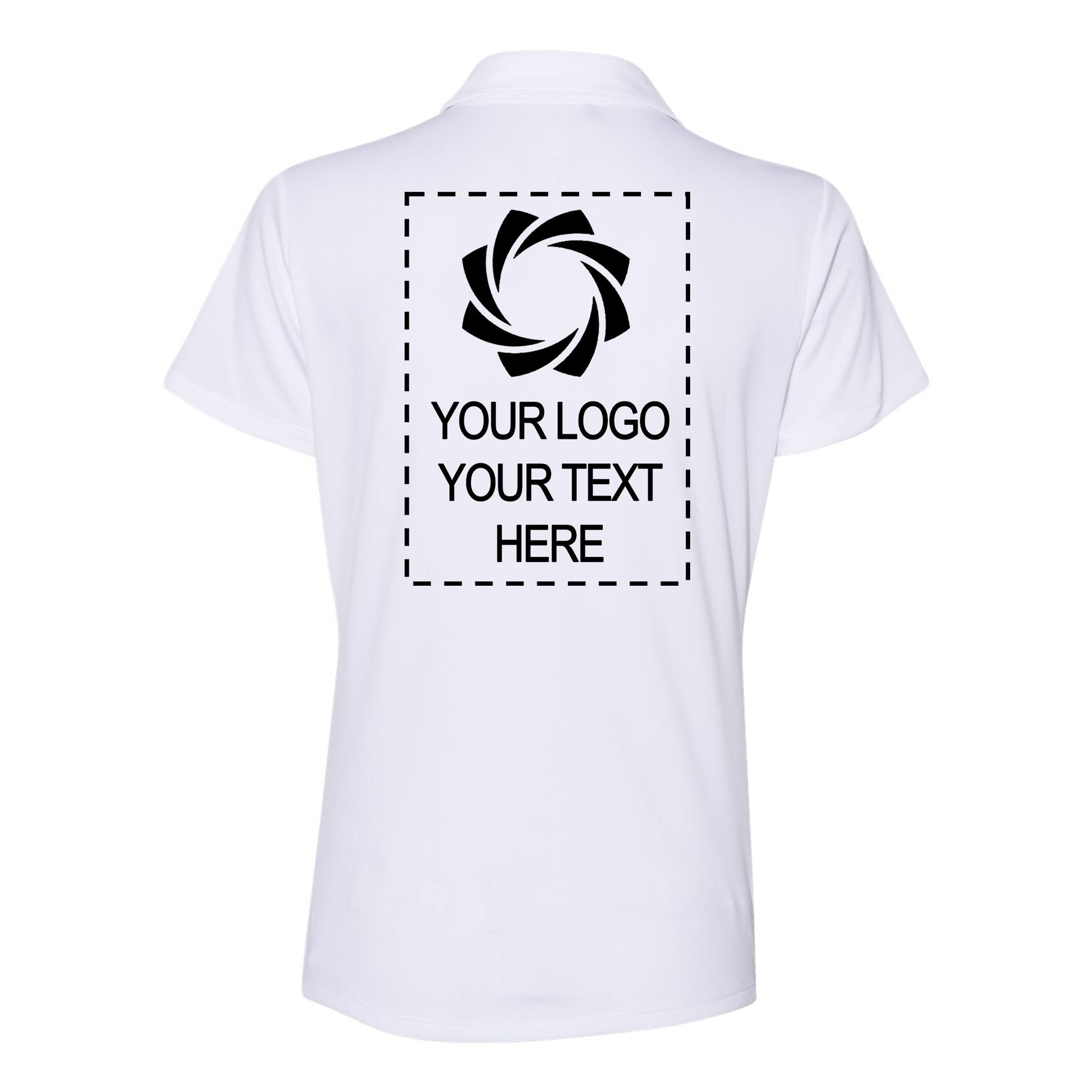 a white polo shirt with a picture of a camera