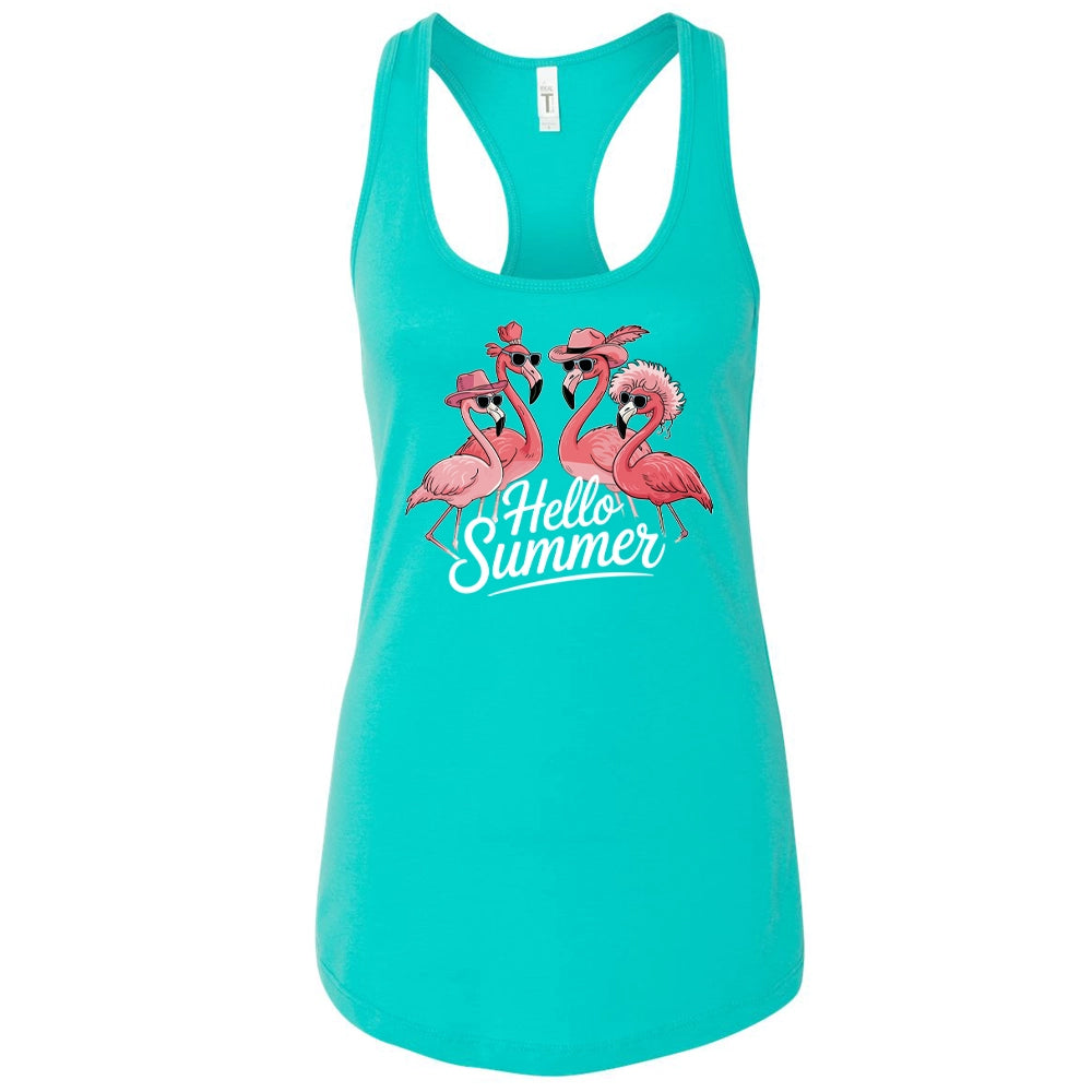 Hello Summer Flamingo Women's Ideal Racerback Tank Top, Summer Women Tank Top