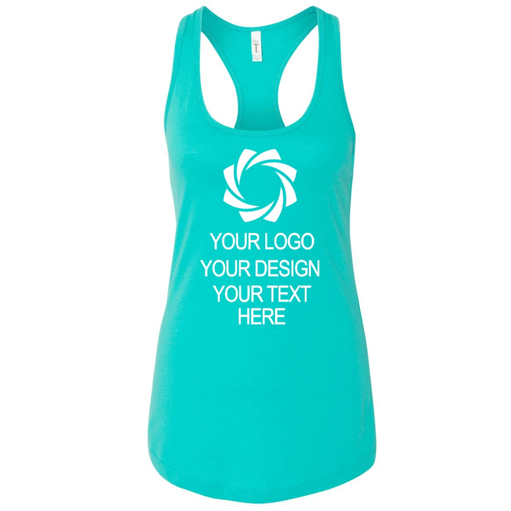 a women's tank top with a white logo
