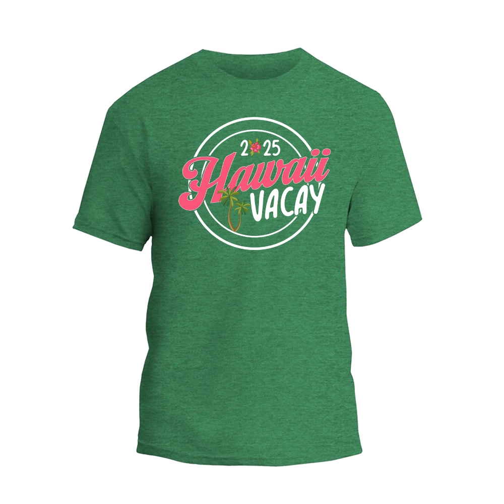 a green t - shirt with the words happy vacay on it