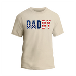 a white t - shirt with the word dad printed on it