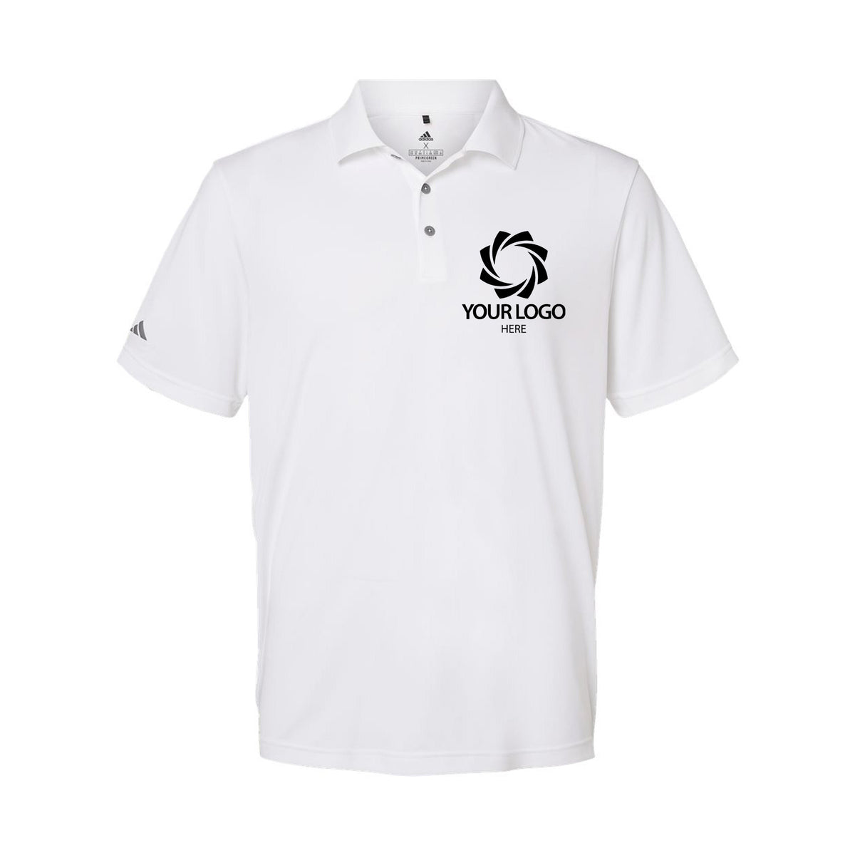 a white polo shirt with a logo on it