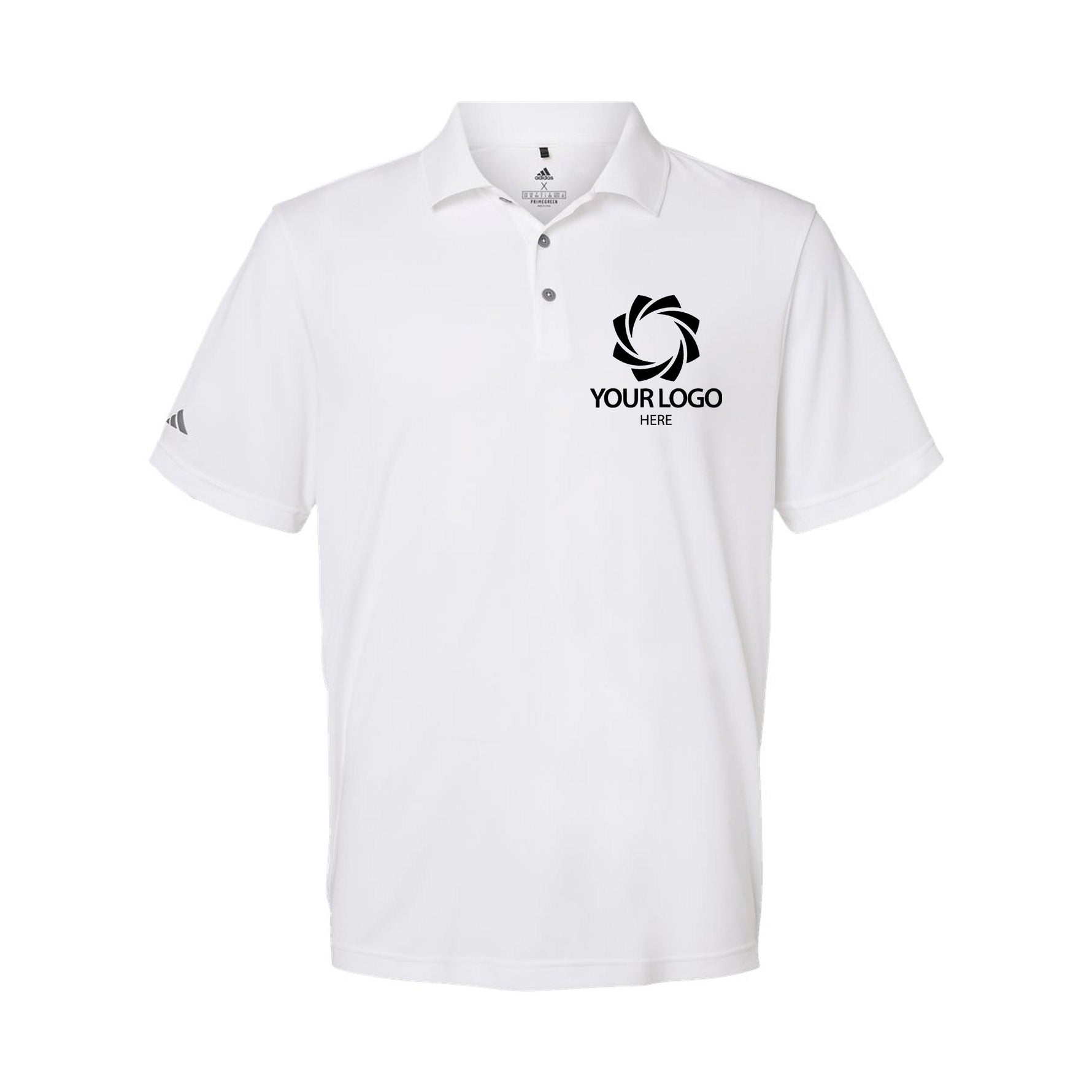 a white polo shirt with a logo on it