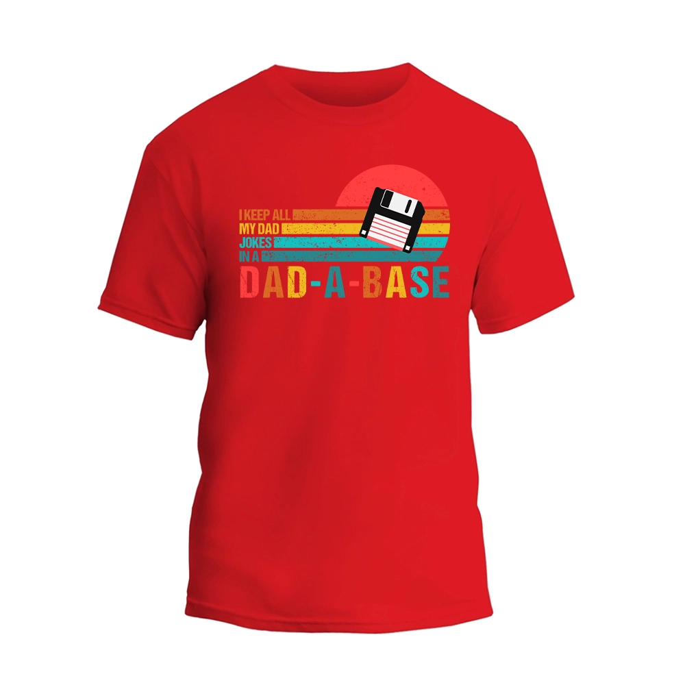 a red t - shirt with the words dad - base on it
