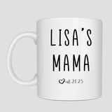 a white coffee mug with the words'lisa's mama'printed on