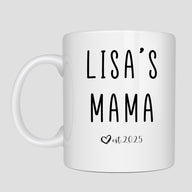 a white coffee mug with the words'lisa's mama'printed on
