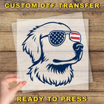a sticker of a dog wearing sunglasses with the american flag on it