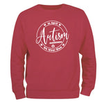 a red sweatshirt with the words autism on it