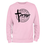 a pink sweatshirt with the words pray on it