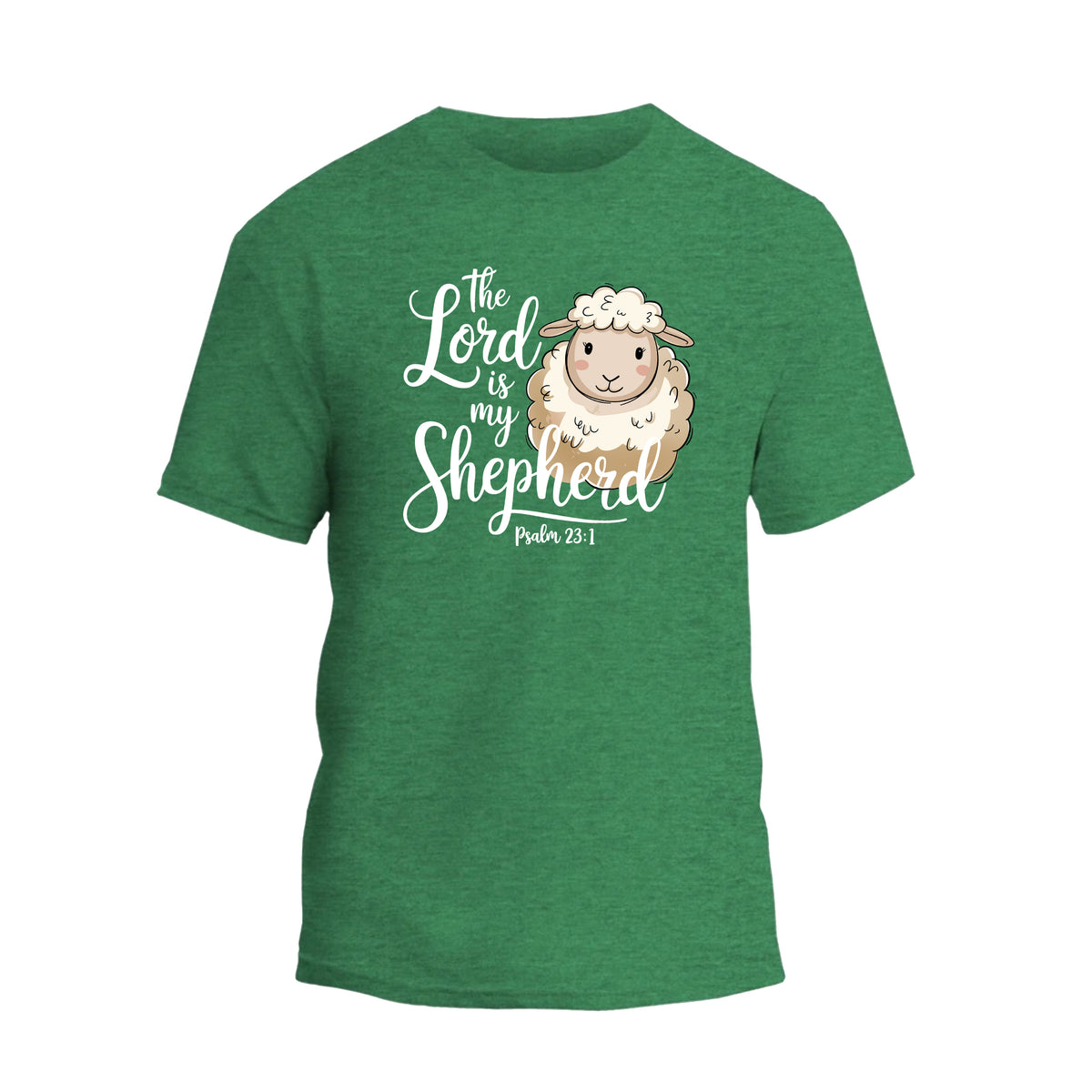 a green t - shirt with a sheep saying the lord is my shepherd