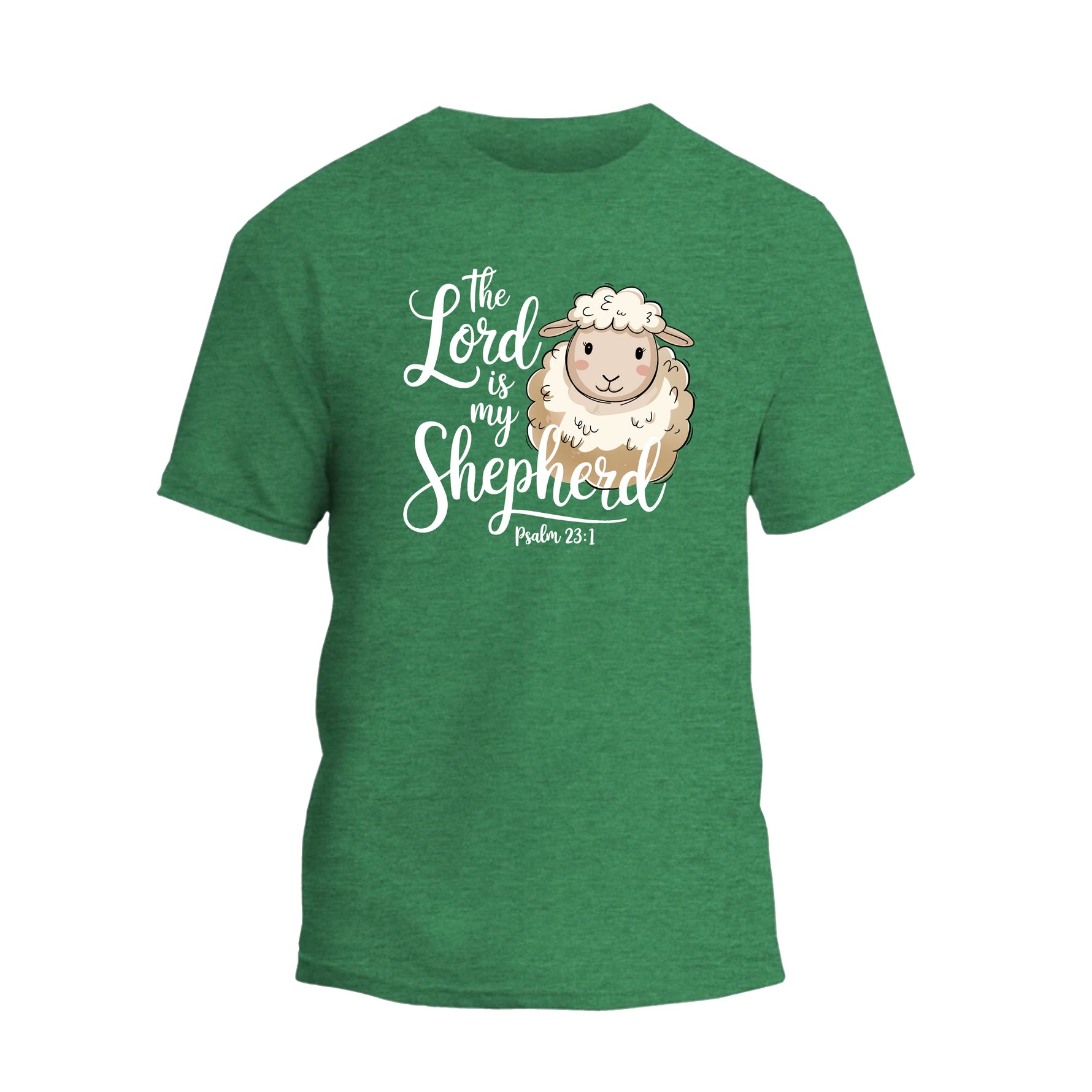 a green t - shirt with a sheep saying the lord is my shepherd
