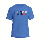a blue t - shirt with the word dad printed on it