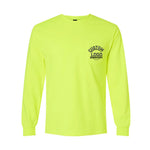 a neon yellow long sleeve shirt with a logo on the chest
