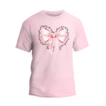 a pink t - shirt with a heart and a cross