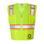 a yellow safety vest with reflective stripes