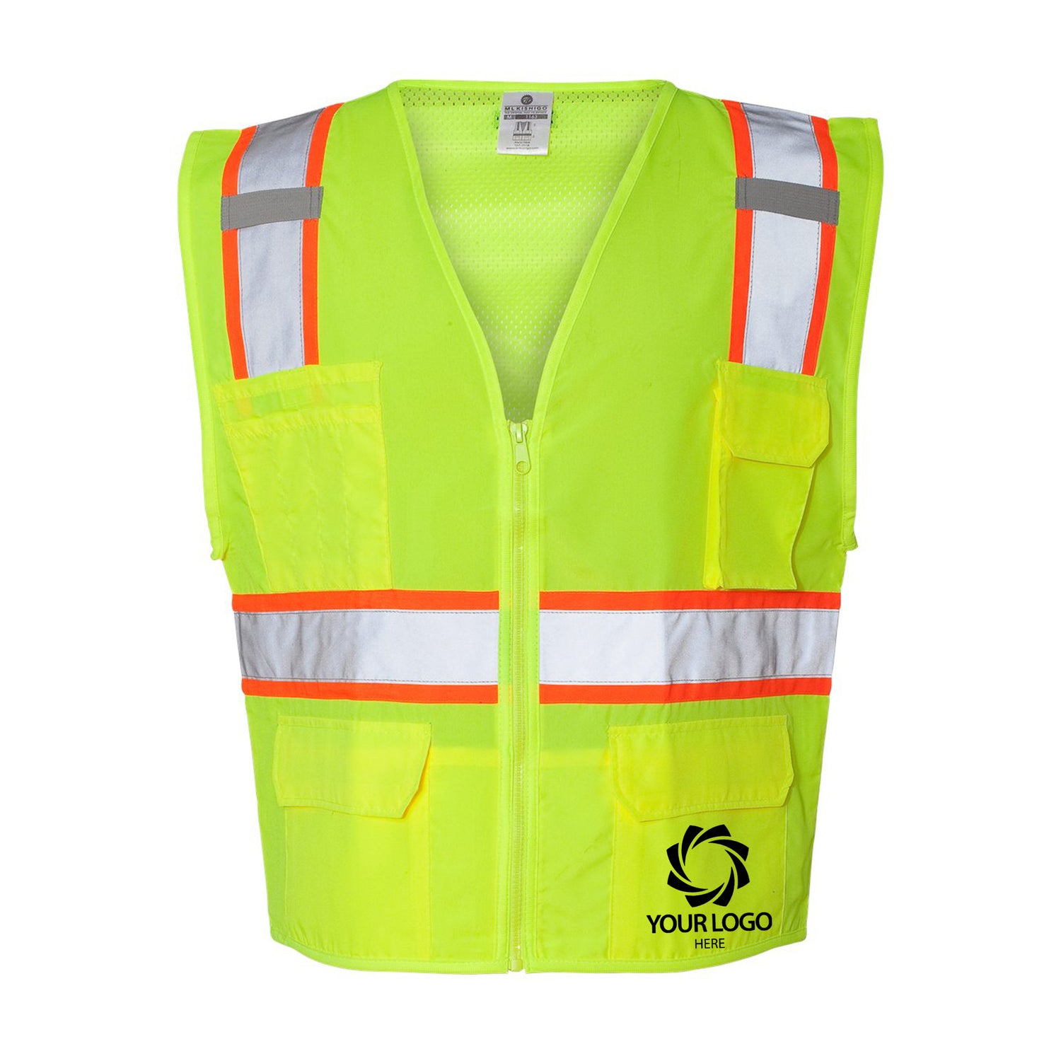 a yellow safety vest with reflective stripes