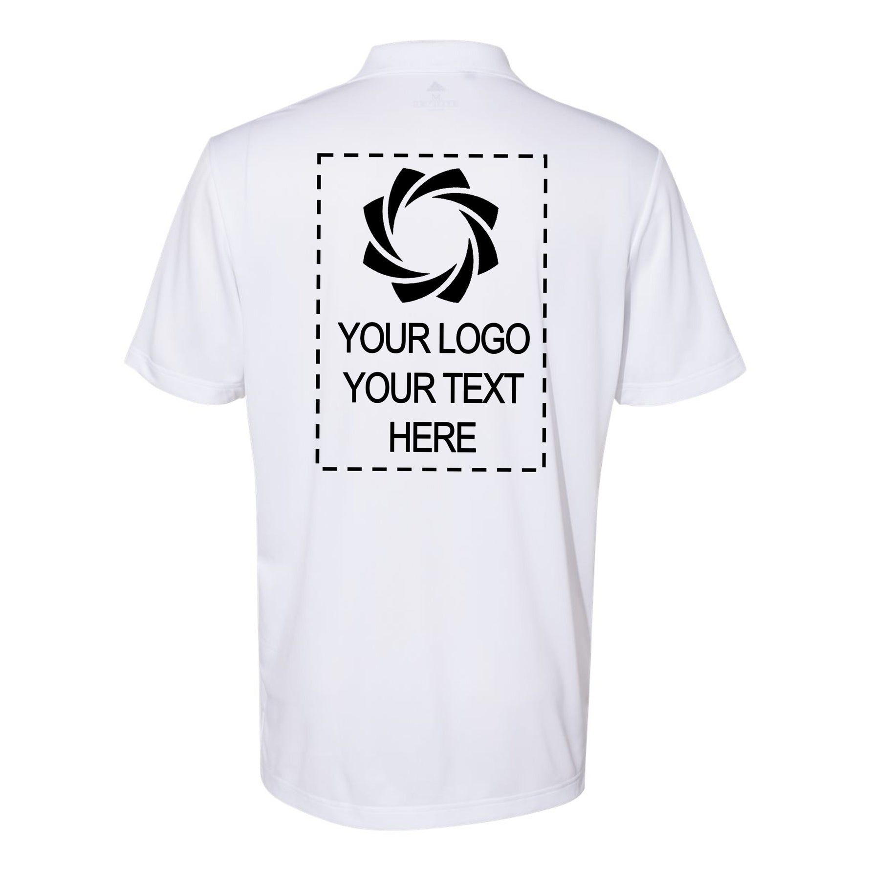 a white polo shirt with a black and white logo