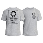 a gray t - shirt with a black and white logo