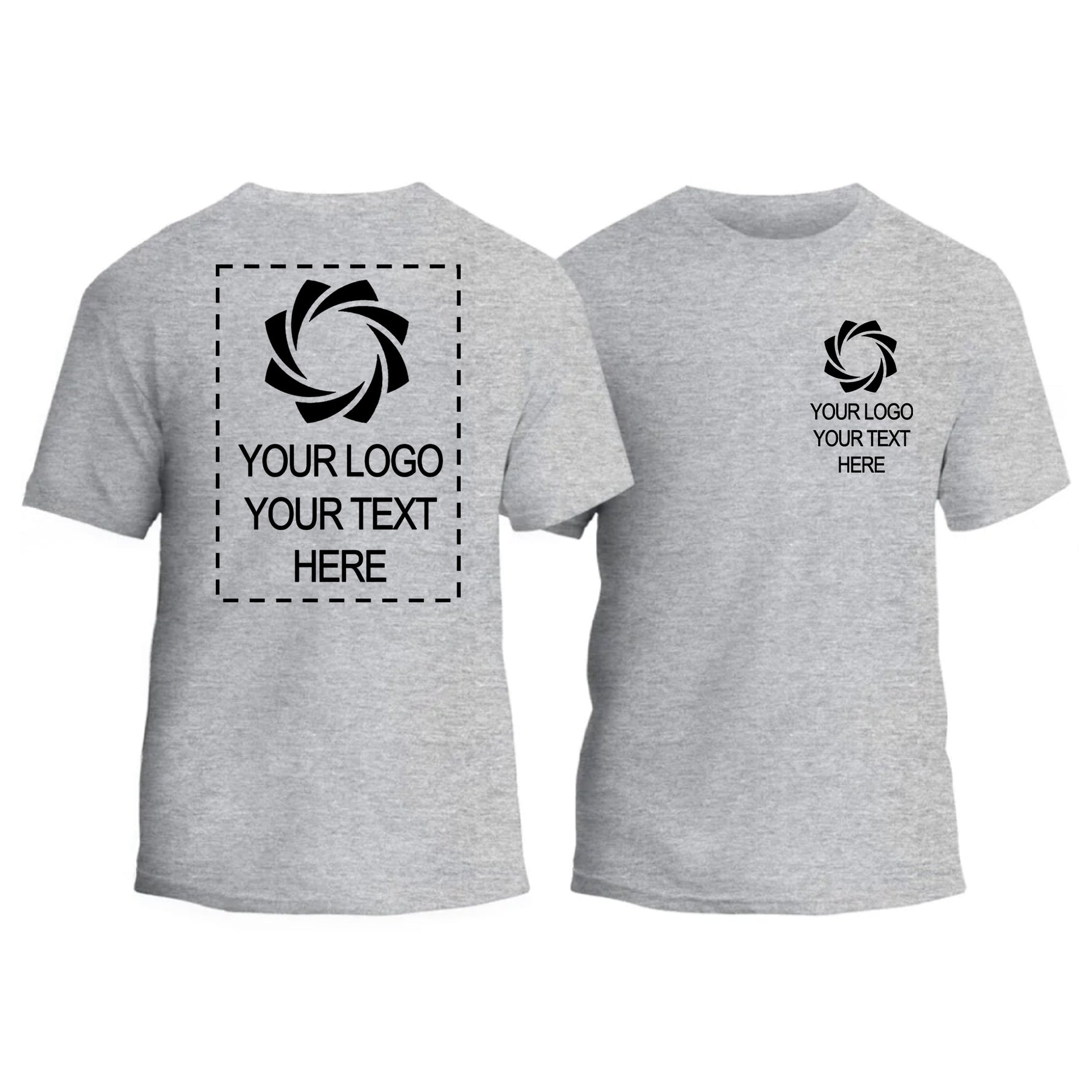 a gray t - shirt with a black and white logo