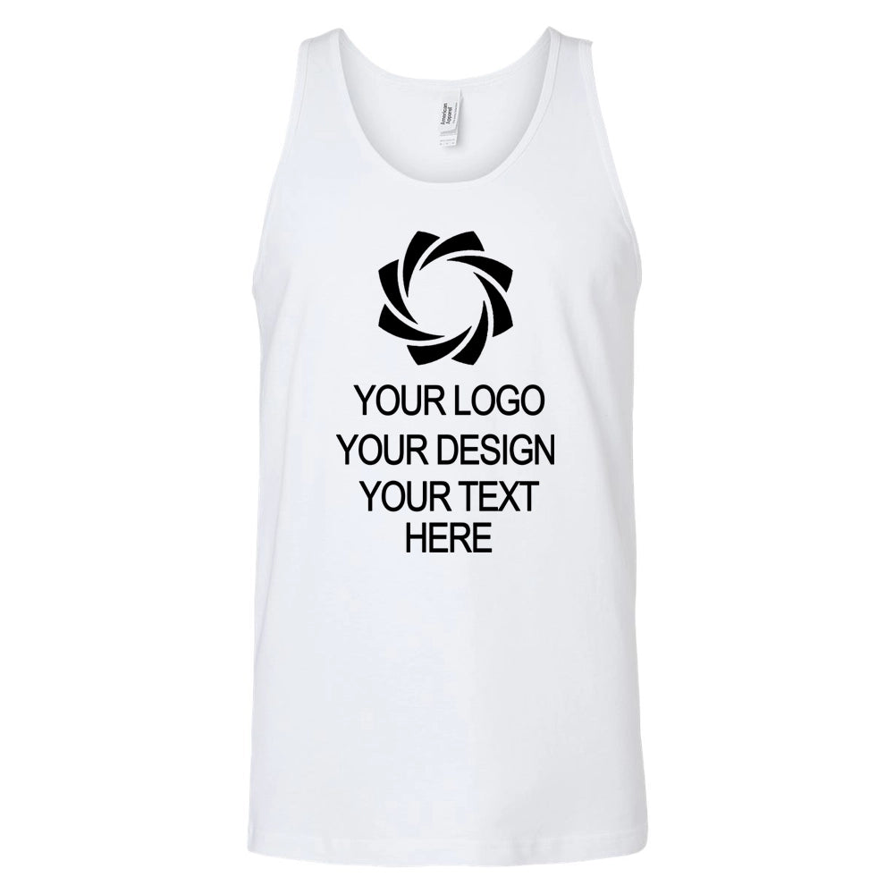 a white tank top with a black logo