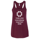 a women's maroon tank top with a white logo