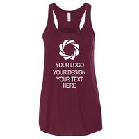 a women's maroon tank top with a white logo