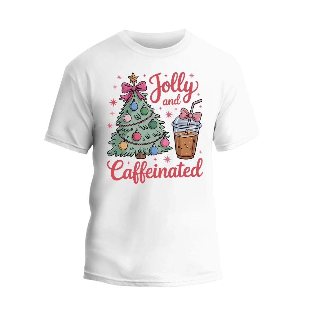 Jolly and Caffeinated Christmas Shirt, Coffee Lover Christmas T-shirt