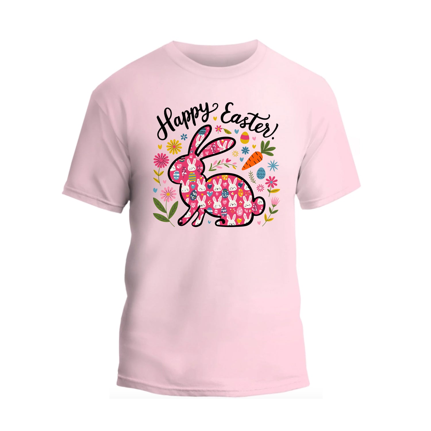 a pink t - shirt that says happy easter