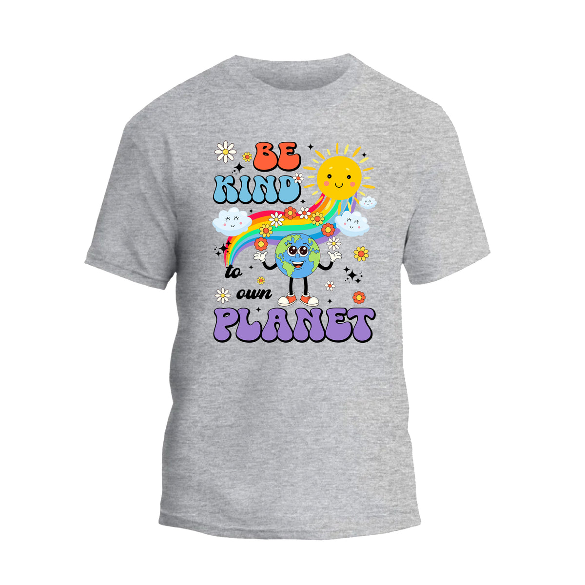a grey t - shirt with the words be kind of planet printed on it