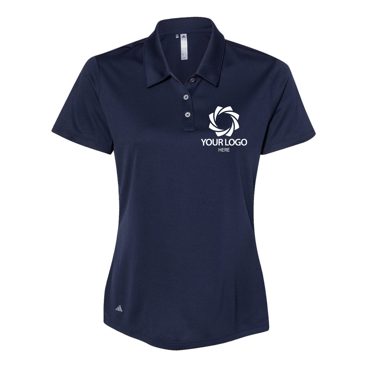 a women's polo shirt with a logo on the chest