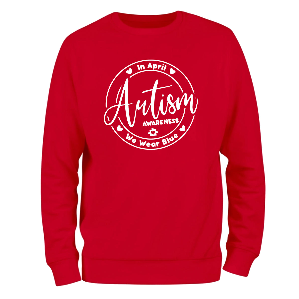 a red sweatshirt with the words autism on it