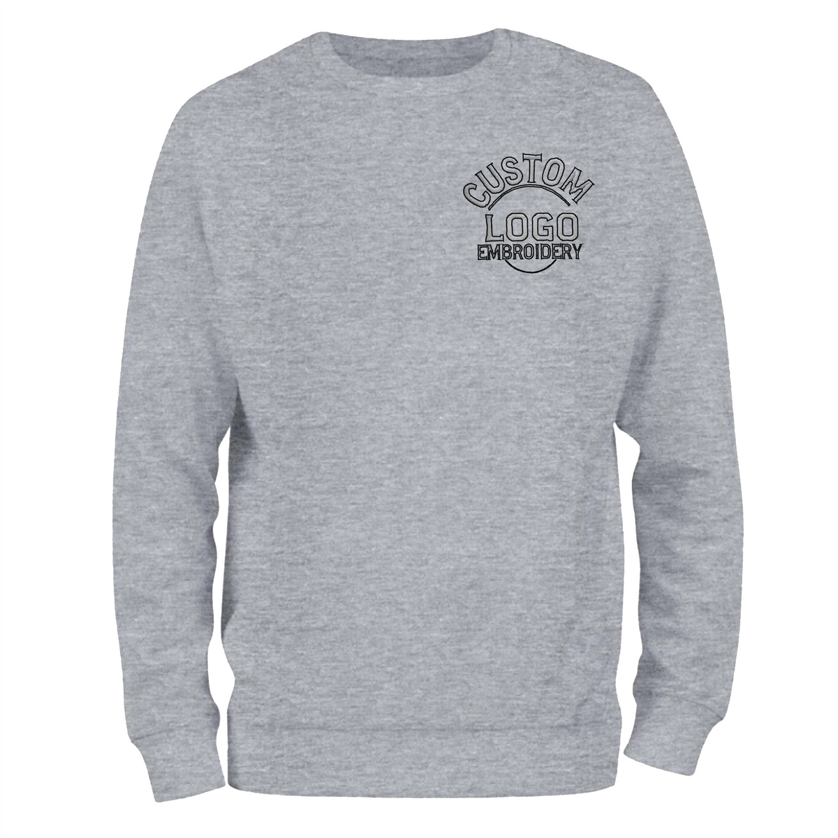 a grey sweatshirt with a black and white logo