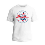 a white t - shirt with an american design