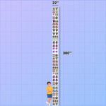 Tall vertical chart with colorful illustrations and measurements on a blue grid background. DTF Gang Sheet Builder