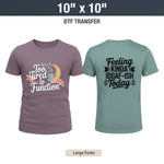 Two t-shirts with humorous text designs on a white background. DTF Transfers By Size