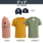 Three t-shirts with different design placements on a white background, featuring hats above them.