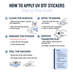 a poster with instructions on how to apply dispensers UV DTF By Size