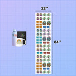 Sheet of stickers with dimensions labeled on a grid background UV DTF Gang Sheet Builder