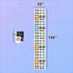 Sheet of stickers with dimensions shown on a grid background UV DTF Gang Sheet Builder