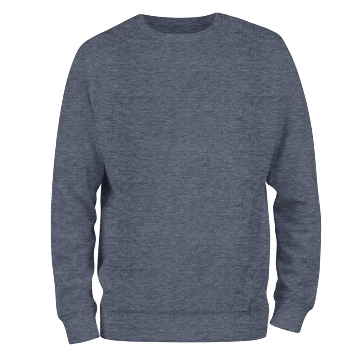 a dark blue crew neck sweater on a white background