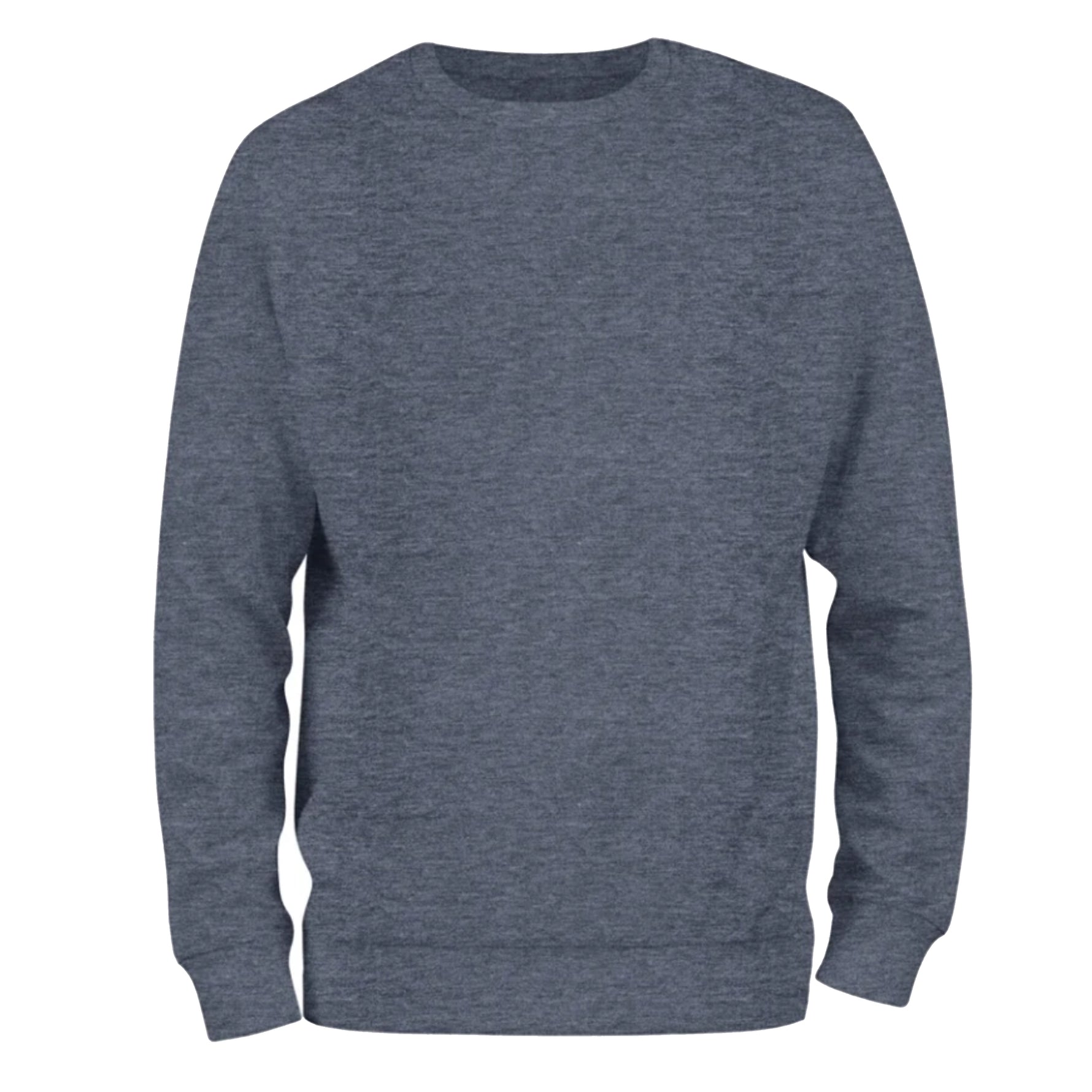 a dark blue crew neck sweater on a white background
