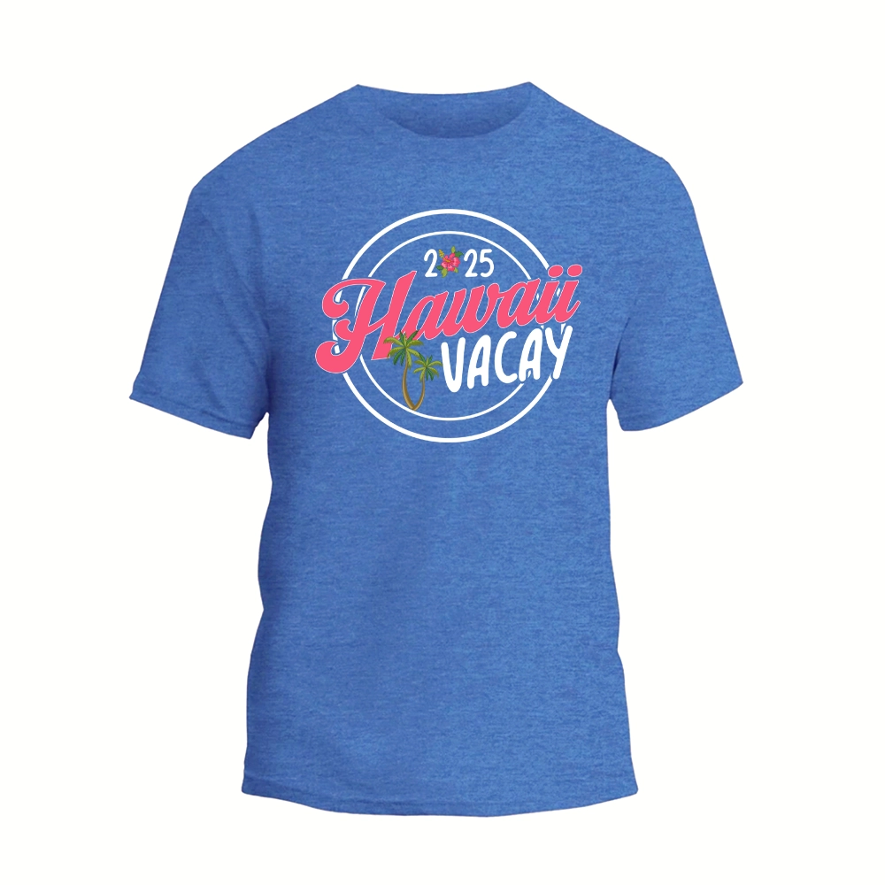 a blue t - shirt with the words hawaii on it