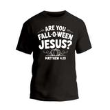 A black t-shirt with white text and graphics.